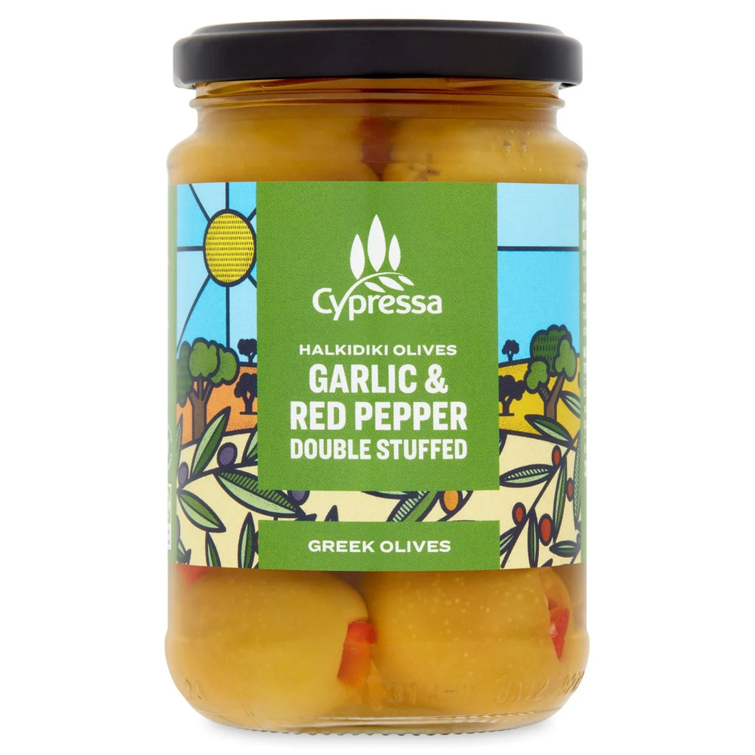 Cypressa Double Stuffed Garlic & Red Pepper Halkidiki Olives 315g