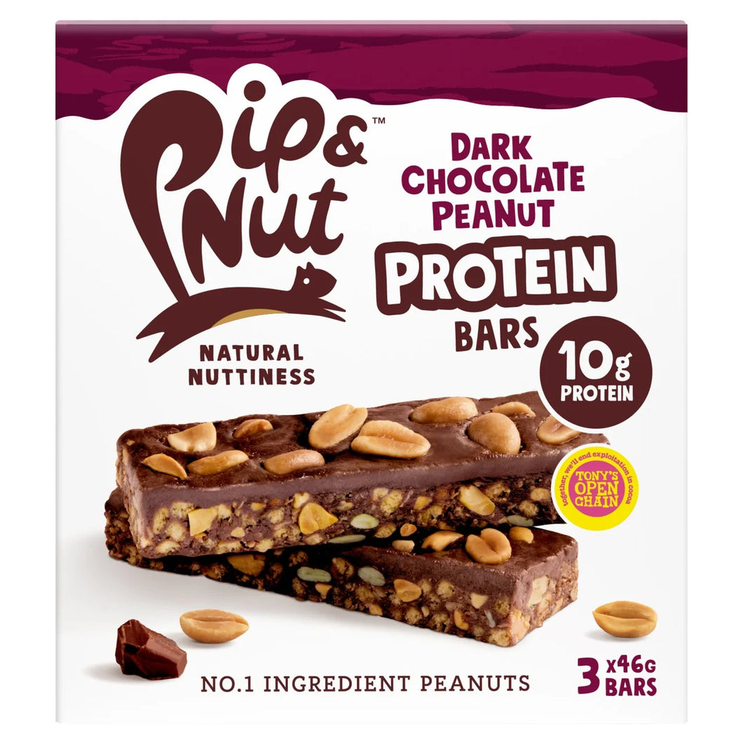 Pip & Nut Protein Dark Chocolate Peanut Bars - 3 x 46g