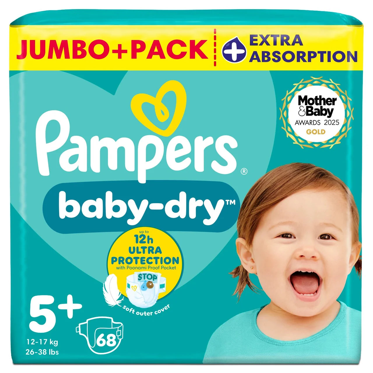 Pampers Baby Dry - Size 5+, 68 units