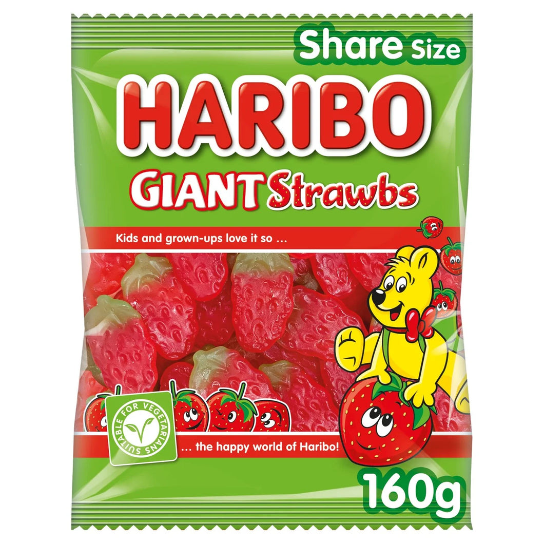 Haribo Giant Strawbs Vegetarian Sweets Sharing Bag 160g
