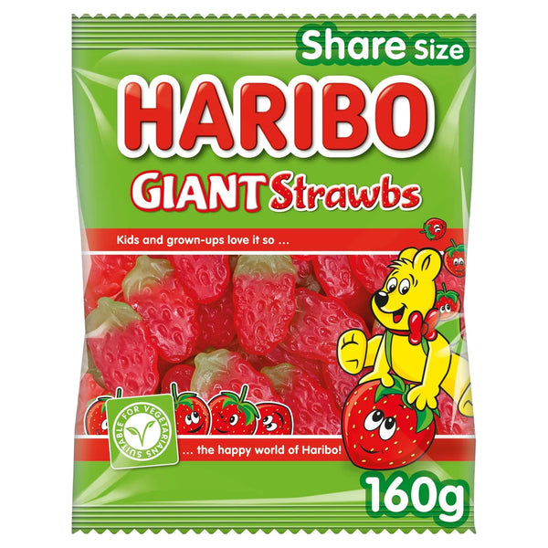 Haribo Giant Strawbs Vegetarian Sweets Sharing Bag 160g