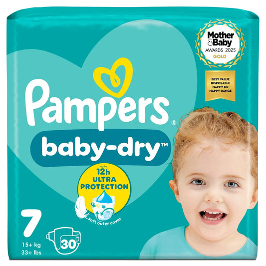 Pampers Baby Dry Nappies - Size 7, 30 Pack