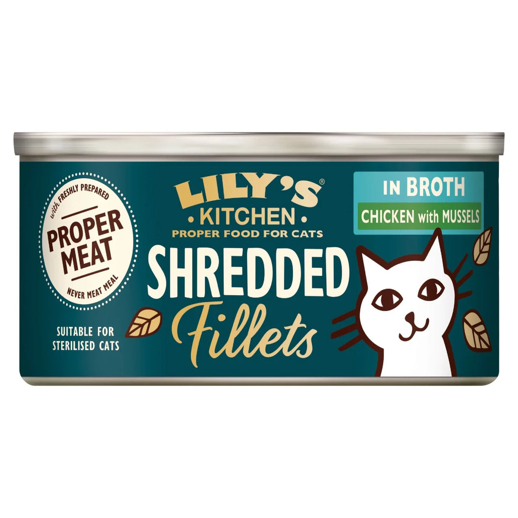 Lily's Kitchen Shredded Fillets Chicken & Mussels in Broth Wet Cat Food - 70g