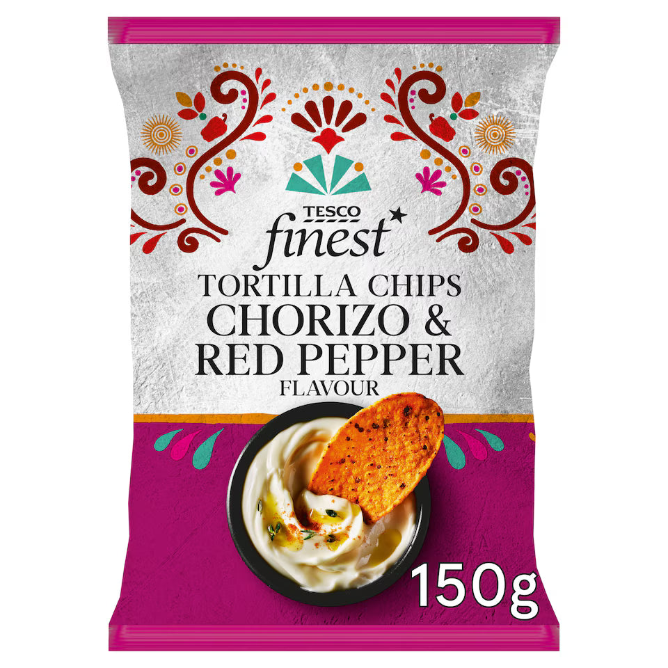 Tesco Finest Chorizo & Red Pepper Flavour Tortilla Chips, 150g