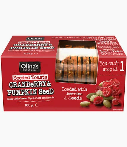 Olina's Bakehouse Seeded Toasts - Cranberry & Pumpkin Seed, 100g