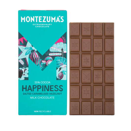 Montezuma's Happiness - Salted Caramelised Hazelnut Milk Chocolate Bar 90G