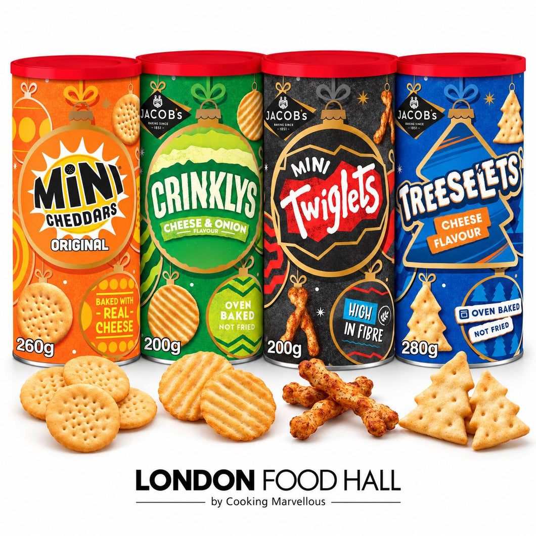 Jacob's Christmas Party Snack Bundle 940g – Let's Get This Party Crunching! Mini Cheddars, Twiglets, Crinklys & Treeselets