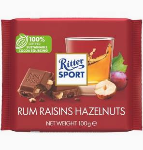 Ritter Sport Rum, Raisin & Hazelnuts Milk Chocolate 100g