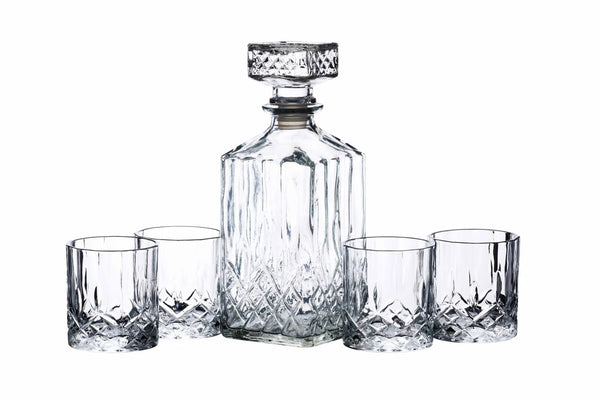 BarCraft Cut Glass Decanter & Four Whisky Glass Set