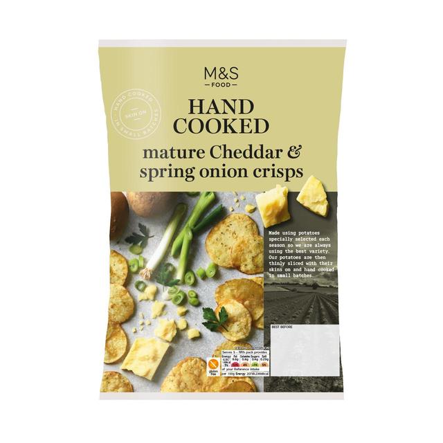 M&S Hand Cooked Crisps - Mature Cheddar & Spring Onion, 150g
