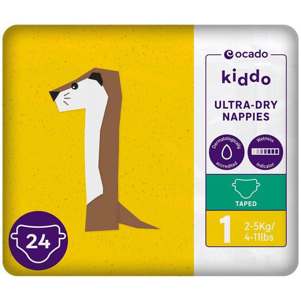 Ocado Kiddo Ultra-Dry Nappies Size 1, 24 per pack