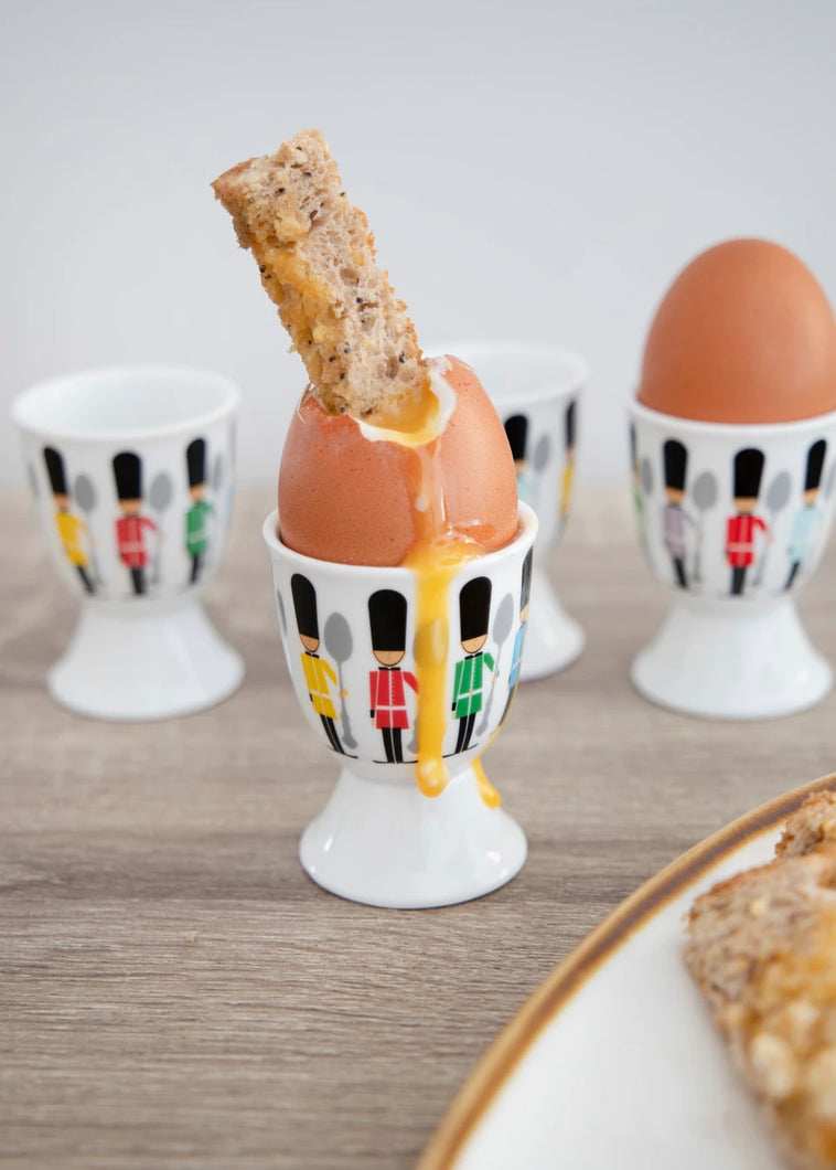 Set of 4 British Soldier Egg Cups - Egg & Soldiers coming up !