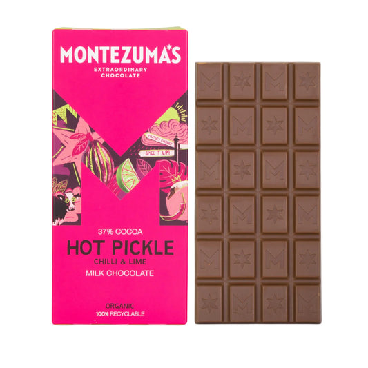 Montezuma's Hot Pickle - Organic Chilli & Lime Milk Chocolate Bar 90G