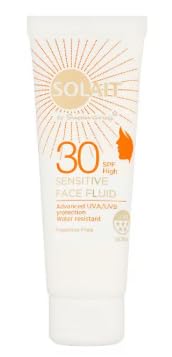 Solait Sensitive Face Fluid, SPF 30 High, Advanced UVA/UVB Protection, Water Resistant, Fragrance Free