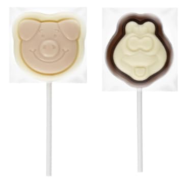 Marks and Spencers Percy Pig White chocolate and berry flavour lolly, Colin the Caterpillar Milk and white chocolate lollies with candy coated chocolate speckles - (2 Pack)