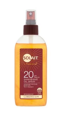 Solait Shimmering Oil Spray, SPF 20 Medium, Illuminating Glow, with Vitamin E, Water Resistant