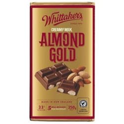 Whittaker's Almond Gold Creamy Milk Chocolate Block, Made in New Zealand, 250g