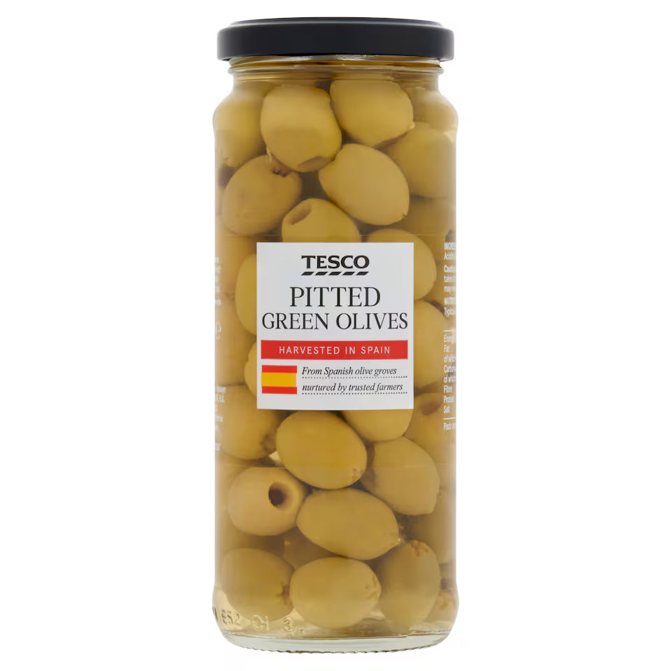 Tesco Pitted Green Olives In Brine, 340g
