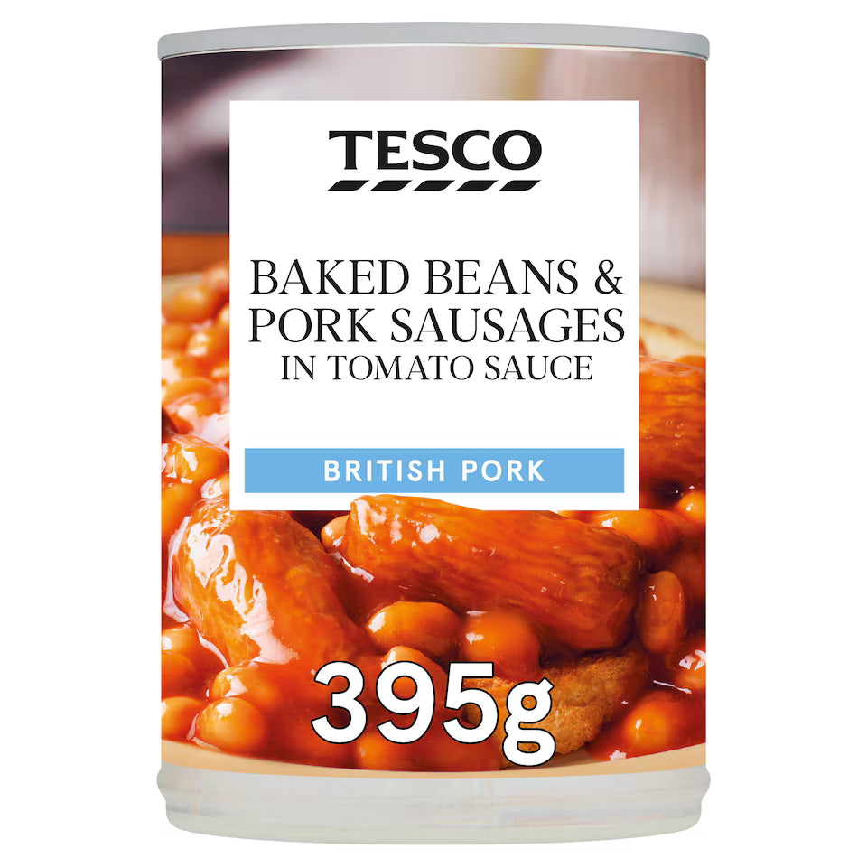 Tesco Baked Beans & Pork Sausages In Tomato Sauce, 395g