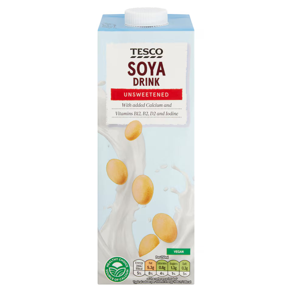 Tesco Longlife Unsweetened Soya Drink, 1L
