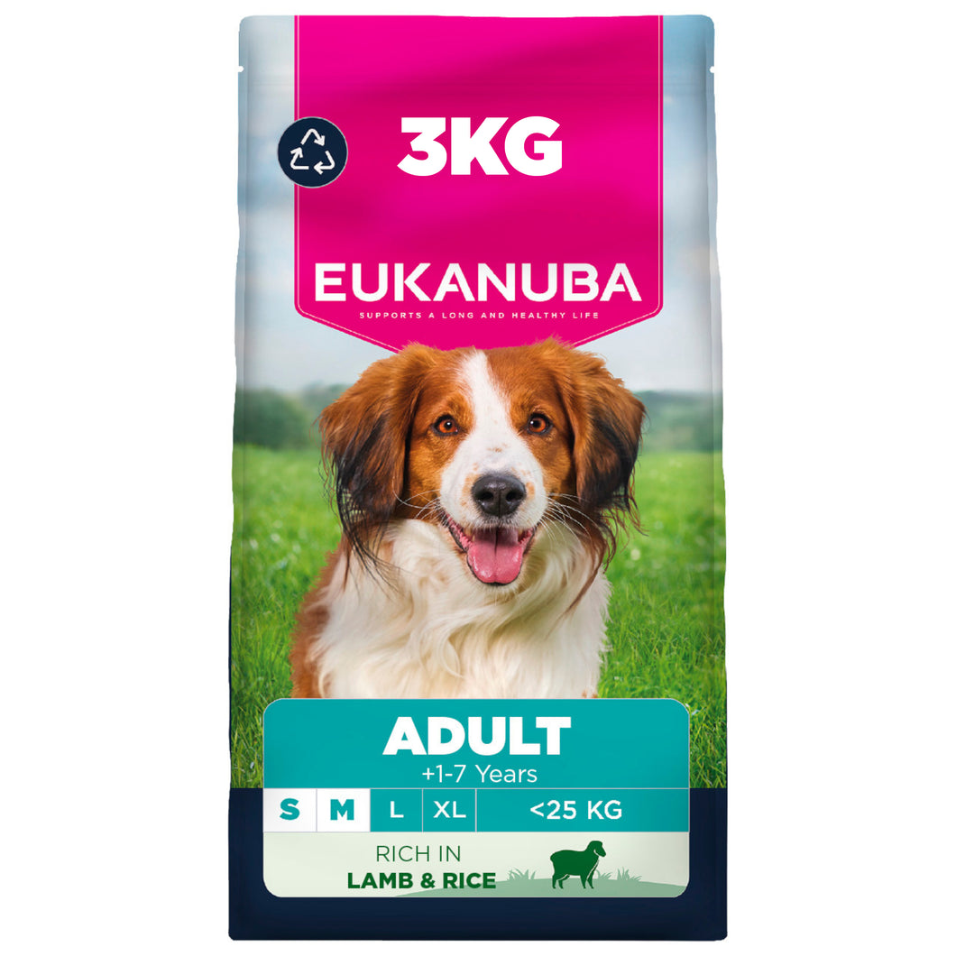 Eukanuba Small & Medium Adult Dry Dog Food Lamb & Rice 3kg