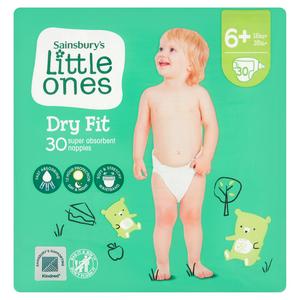 Sainsbury's Little Ones 30 Dry Fit Nappies - Size 6+