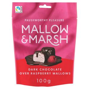 Mallow & Marsh Dark Chocolate Covered Raspberry Marshmallows, 100g