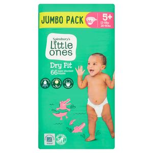 Sainsbury's Little Ones 66 Dry Fit Nappies - Size 5+