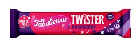 RJs Fabulicious Twister Raspberry Candy Bar, Palm Oil Free, No Artificial Colours, 40g