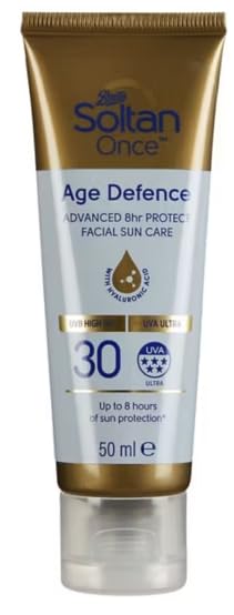 Soltan Once Age Defence Facial Sun Care, SPF 30, with Hyaluronic Acid, 8hr Protection, 50ml