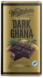Whittaker's Dark Ghana Chocolate Bar, 72% Cocoa, Made in New Zealand, 250g
