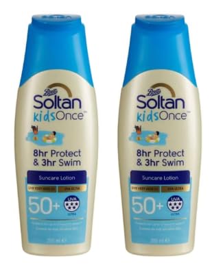 Soltan kidsOnce™ Suncare Lotion SPF 50+, 8hr Protect & 3hr Swim, Pack of 2, 200ml
