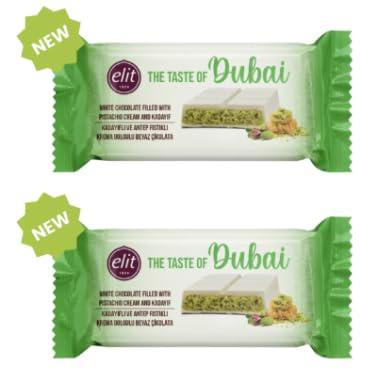 Elit The Taste of Dubai White Chocolate Bar, Filled with Pistachio Cream and Kadayif, Pack of 2