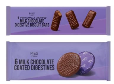 M&S Milk Chocolate Digestive Biscuit Bars, Individually Wrapped, 8 Count, and Milk Chocolate Coated Digestives, 6 Count
