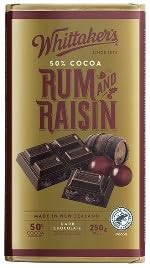 Whittaker's Rum and Raisin Dark Chocolate Block, 50% Cocoa, Made in New Zealand, 250g