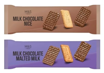 M&S Food Milk Chocolate Nice and Malted Milk Biscuits, Two Variety Pack