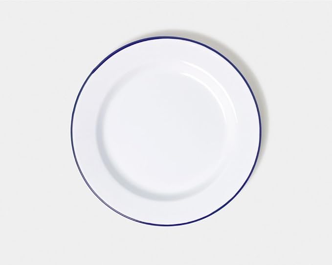 24 cm Enamel Plate - White with Blue Rim