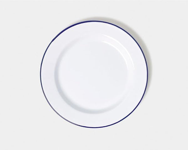 24 cm Enamel Plate - White with Blue Rim
