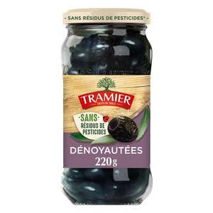 TRAMIER Dénoyautées Black Olives, Pitted, No Pesticide Residues, 220g