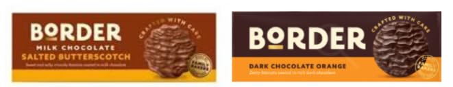 Border Biscuits Milk Chocolate Salted Butterscotch 135g & Dark Chocolate Orange 135g