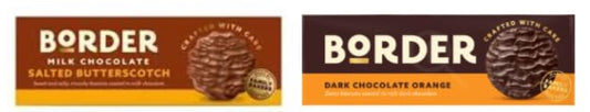Border Biscuits Milk Chocolate Salted Butterscotch 135g & Dark Chocolate Orange 135g