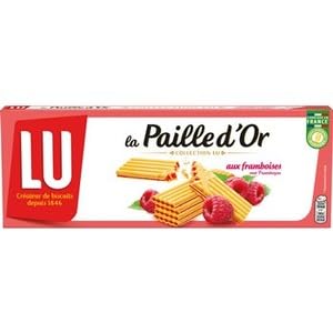 LU la Paille d'Or Raspberry Wafer Biscuits, Crispy Rolled Wafers with Raspberry Filling