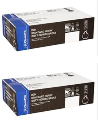 CleanPro Standard Heavy Duty Refuse Sacks, Black, Pack of 200 - (Pack of 2)