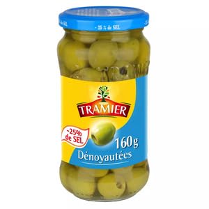 TRAMIER Dénoyautées Green Olives, Pitted, Reduced Salt, 160g
