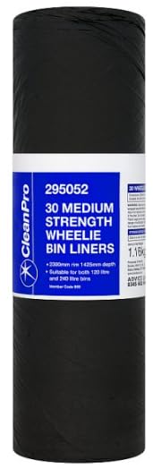 CleanPro Medium Strength Wheelie Bin Liners, Black, 30 Pack, Suitable for 120 & 240 Litre Bins