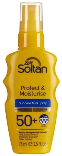 Soltan Protect & Moisturise Suncare Mini Spray, SPF 50+, Water Resistant, 75ml
