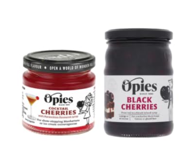 Opies Cocktail Cherries and Black Cherries in Syrup, Ideal for Cocktails and Ice Cream