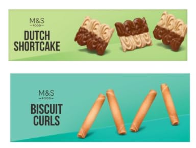 M&S Food Dutch Shortcake and Biscuit Curls, Chocolate Swirl Biscuits, Crispy Wafer Rolls
