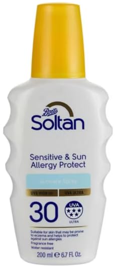 Soltan Sensitive & Sun Allergy Protect Sunscreen Spray, SPF 30, UVA Ultra, Fragrance Free, Water Resistant, 200ml