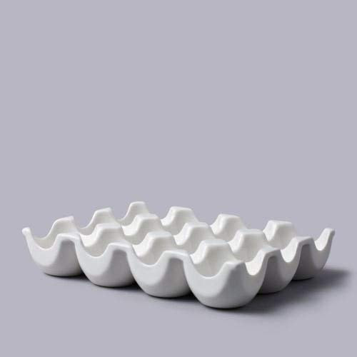 White Ceramic Egg Dish Holds 12 Eggs